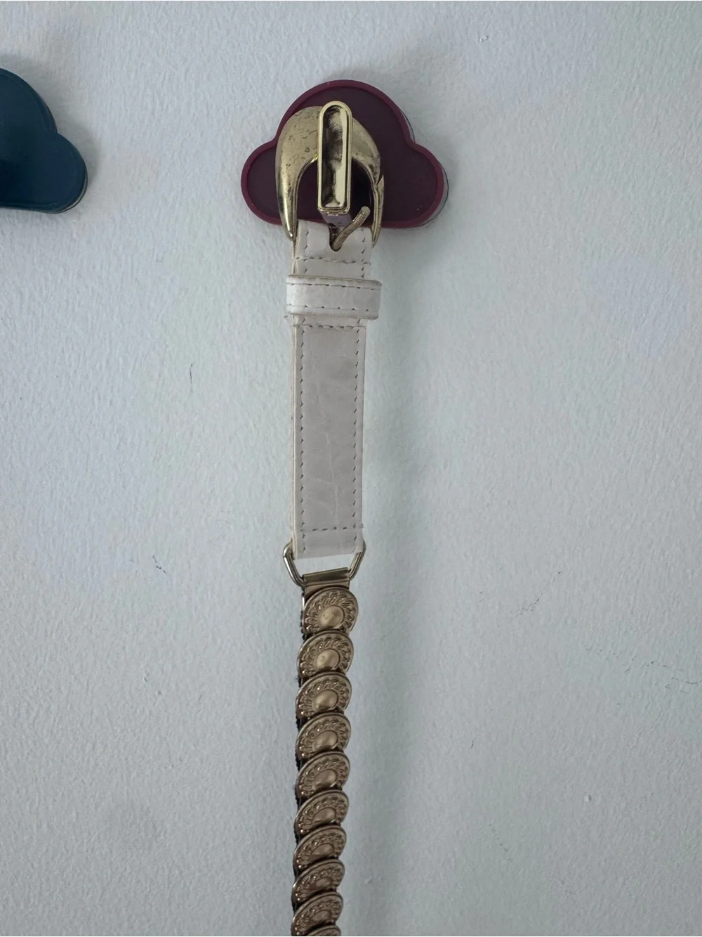 Vintage Metallic Gold Braided Chain Concho Belt with Cream Strap